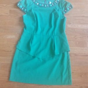 Emerald green peplum dress beaded neckline